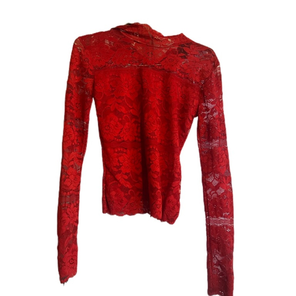 JUNIORS RED LACE LONG SLEEVE